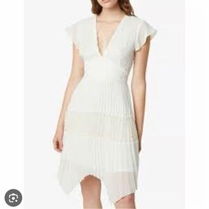 French Connection Bikita Lace Pleated Hanley Hem Dress- Summer White NEW